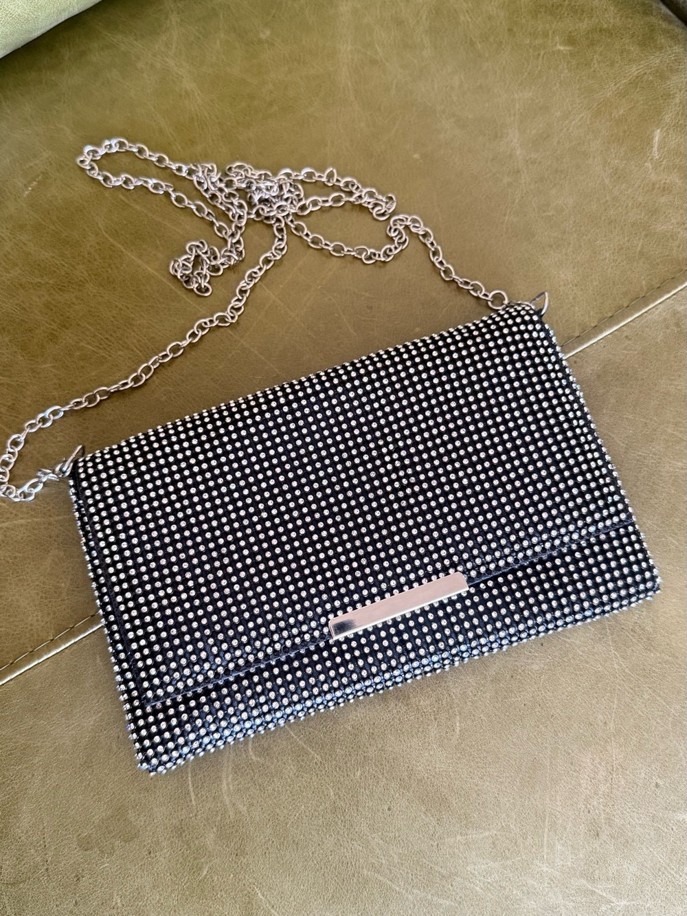 Black Rhinestone Metal Chain Shoulder Crossbody Evening Clutch